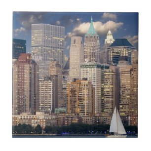 New York City Skyline från Hudson River Kakelplatta