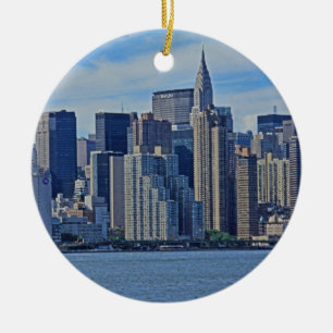 New York City Skyline från östra floden A1 Julgransprydnad Keramik