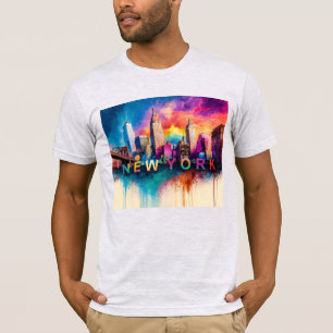 New York City Skyline Graffiti Art T Shirt