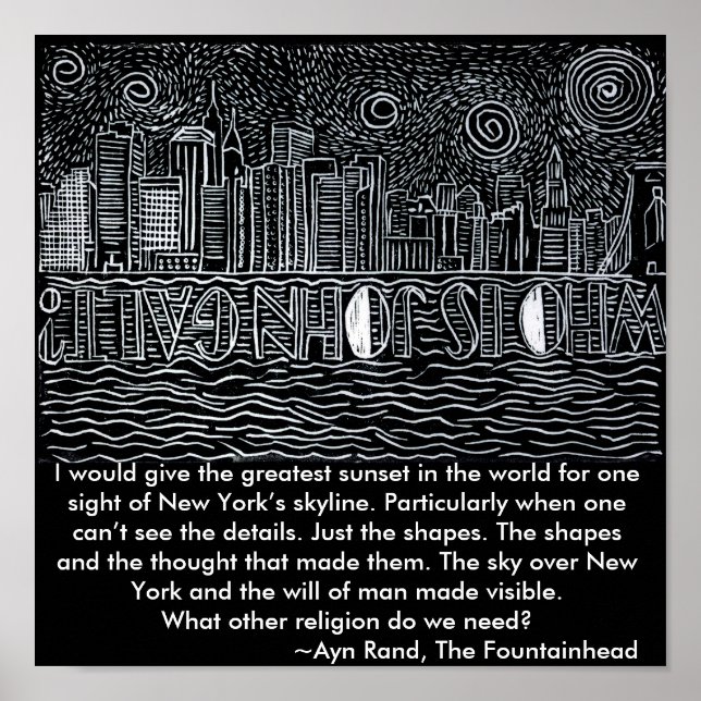 New York City Skyline Gråter ut vem är John Galt? Poster (Framsidan)