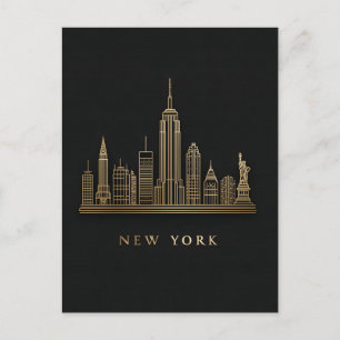 New York City Skyline Guld Line Art Helg Vykort