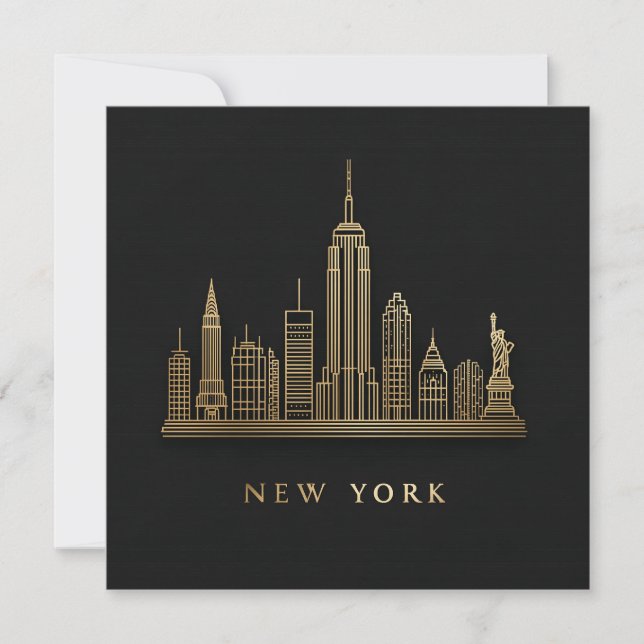 New York City Skyline Guld Line Art Julkort (Framsida)