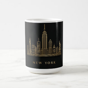 New York City Skyline Guld Line Art Kaffemugg