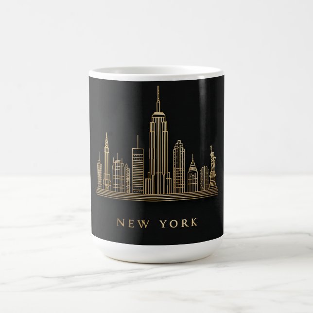 New York City Skyline Guld Line Art Kaffemugg (Center)