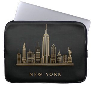 New York City Skyline Guld Line Art Laptop Fodral