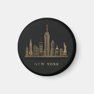 New York City Skyline Guld Line Art Magnet