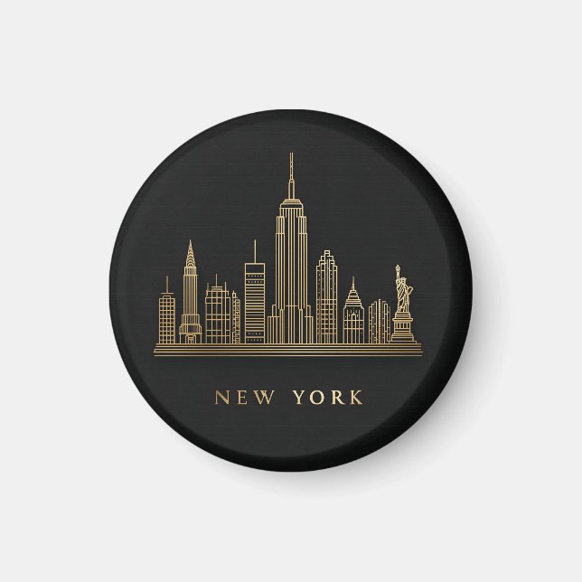 New York City Skyline Guld Line Art Magnet (Framsidan)
