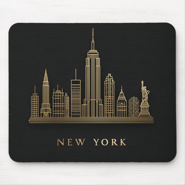 New York City Skyline Guld Line Art Musmatta (Framsidan)