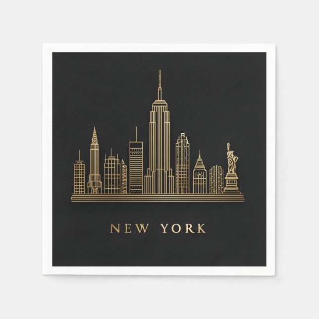New York City Skyline Guld Line Art Pappersservett (Framsidan)