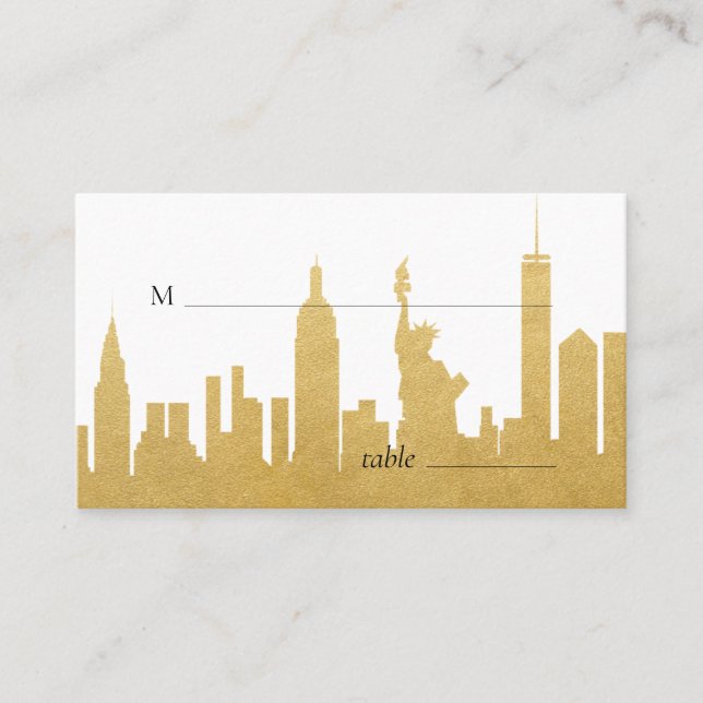 New York City Skyline Guld NYC Eskort Namnkort (Framsida)