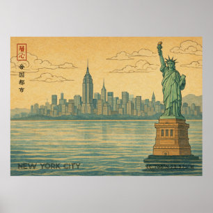 New York City Skyline i japansk Ukiyo-e-stil Poster