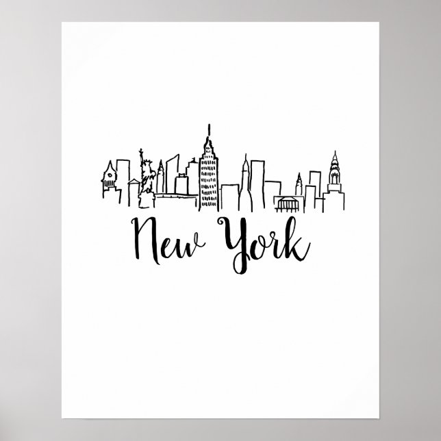 New York City Skyline Illustration Art Poster (Framsidan)