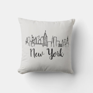 New York City Skyline Illustration Pillow Kudde