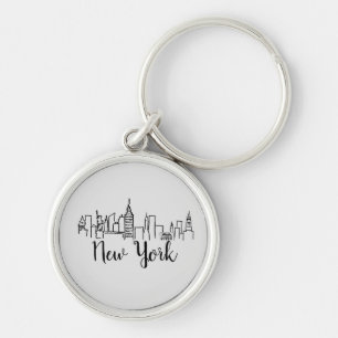 New York City Skyline Illustration Rund Silverfärgad Nyckelring