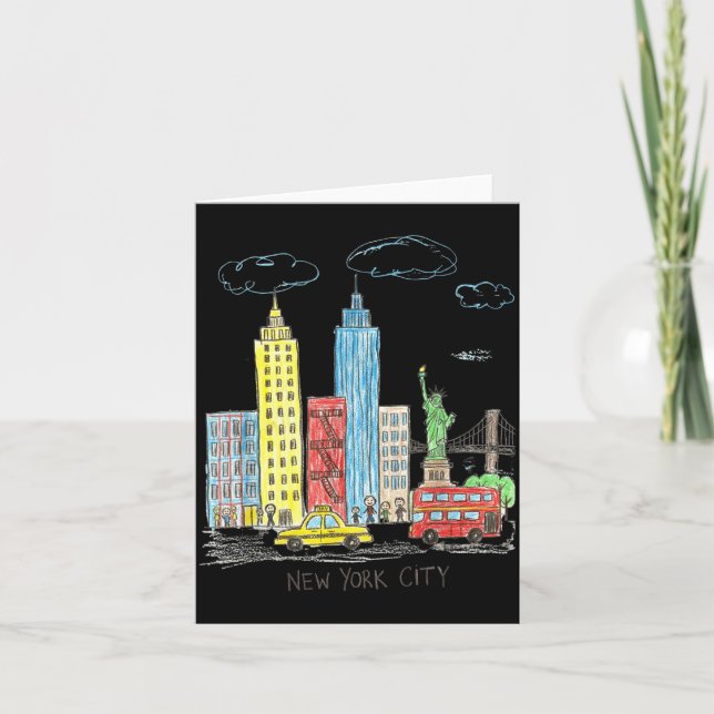 New York City Skyline Illustration Urban Barn Kons Kort (Framsida)
