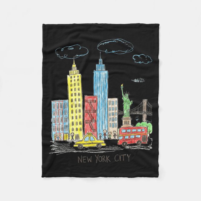 New York City Skyline Illustration Urban Kids Art  Fleecefilt (Framsidan)