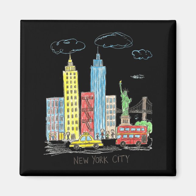 New York City Skyline Illustration Urban Kids Art  Magnet (Framsidan)