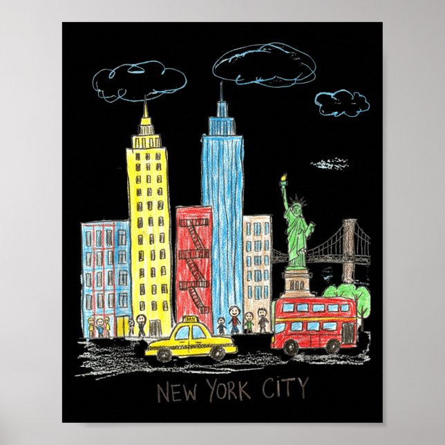 New York City Skyline Illustration Urban Kids Art  Poster (Framsidan)