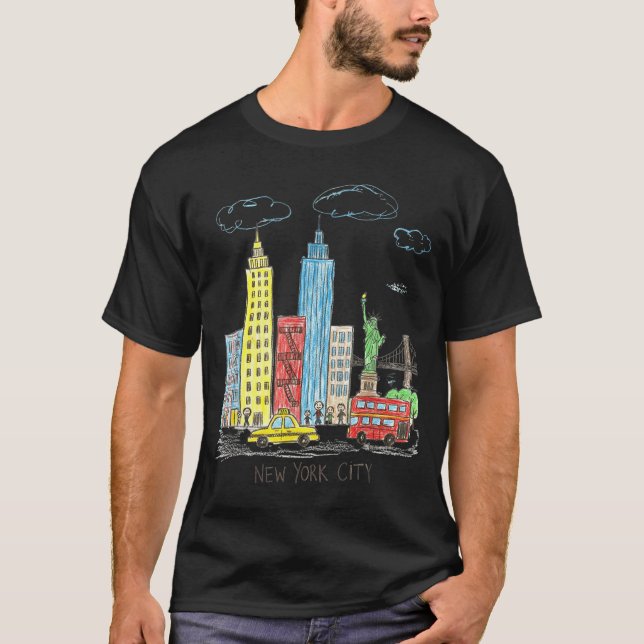 New York City Skyline Illustration Urban Kids Art  T Shirt (Framsida)