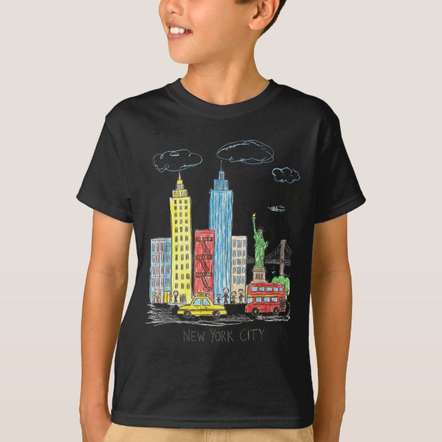 New York City Skyline Illustration Urban Kids Art  T Shirt (Framsida)