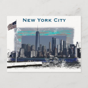 New York City Skyline Illustration Vykort