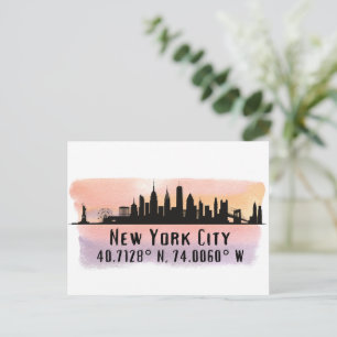 New York City Skyline Latitud och Longitud Vykort