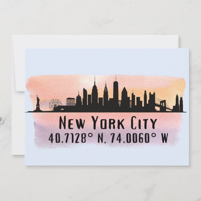 New York City Skyline Latitude och Longitud Kort (Framsida)
