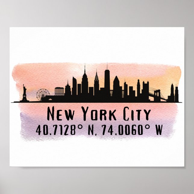 New York City Skyline Latitude och Longitud Poster (Framsidan)