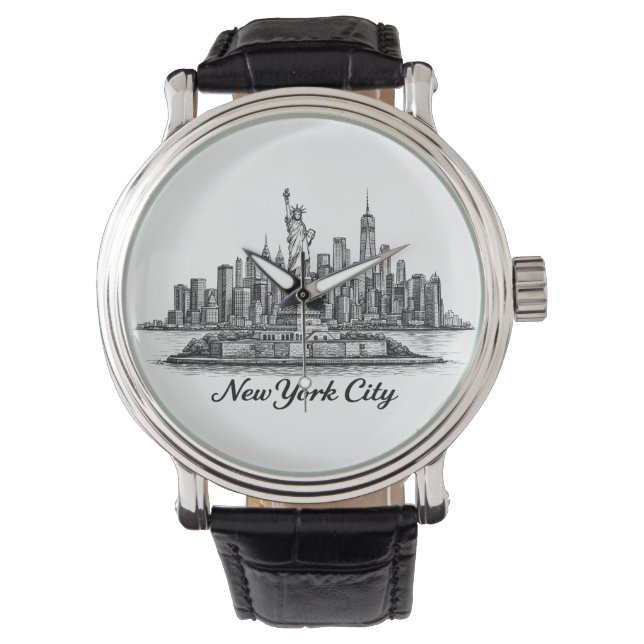 New York City Skyline Line Art Illustration Armbandsur (Framsida)