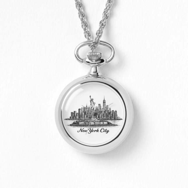 New York City Skyline Line Art Illustration Armbandsur (Framsida)