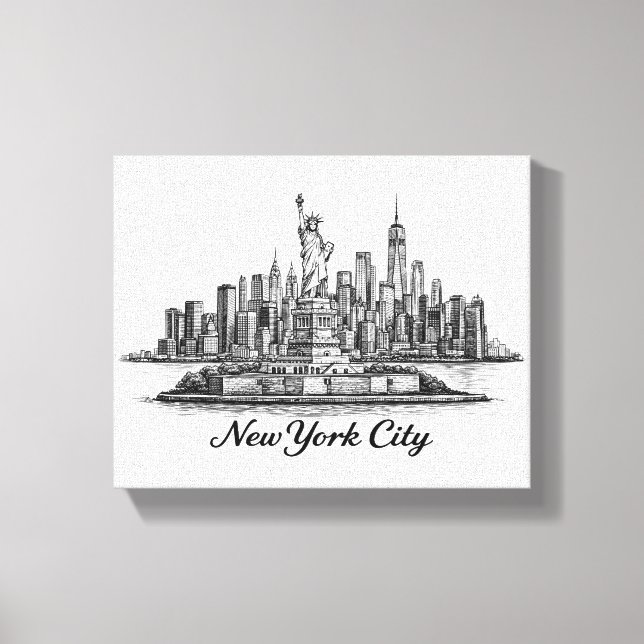 New York City Skyline Line Art Illustration Canvastryck (Framsida)