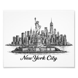 New York City Skyline Line Art Illustration Fototryck