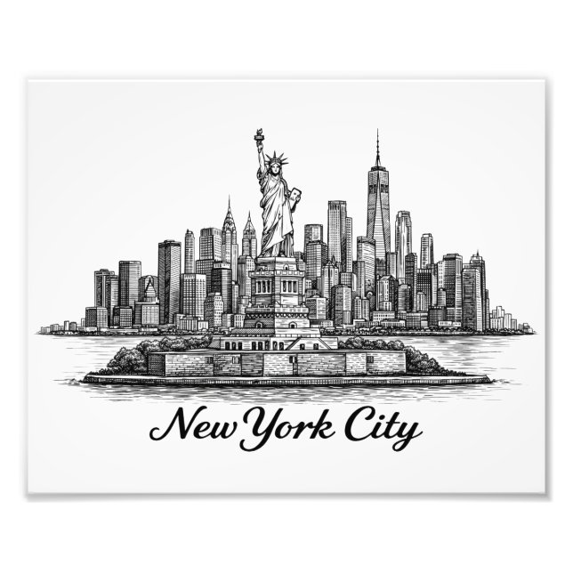 New York City Skyline Line Art Illustration Fototryck (Framsidan)