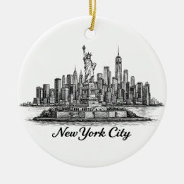 New York City Skyline Line Art Illustration Julgransprydnad Keramik