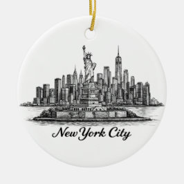 New York City Skyline Line Art Illustration Julgransprydnad Keramik