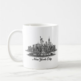 New York City Skyline Line Art Illustration Kaffemugg