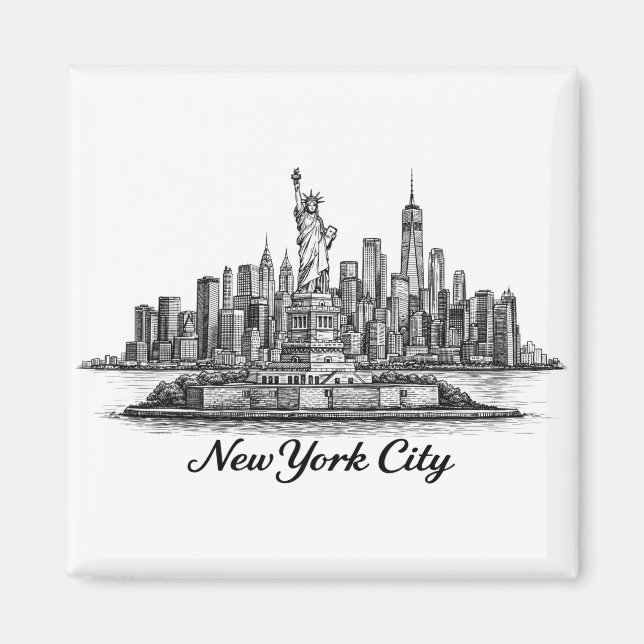 New York City Skyline Line Art Illustration Magnet (Framsidan)