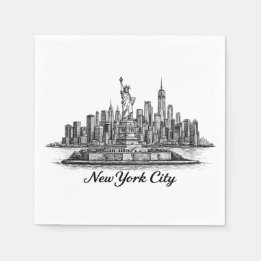 New York City Skyline Line Art Illustration Pappersservett
