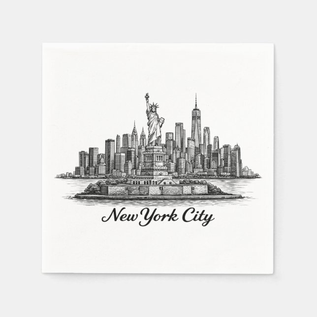 New York City Skyline Line Art Illustration Pappersservett (Framsidan)