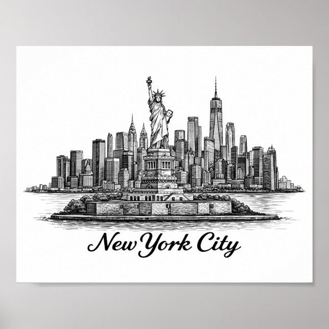 New York City Skyline Line Art Illustration Poster (Framsidan)