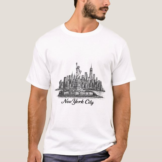 New York City Skyline Line Art Illustration T Shirt (Framsida)