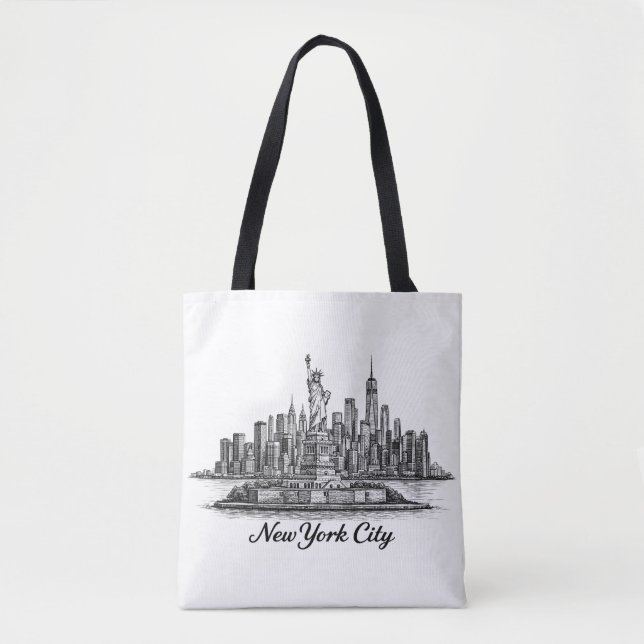 New York City Skyline Line Art Illustration Tygkasse (Framsida)