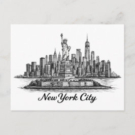 New York City Skyline Line Art Illustration Vykort