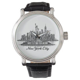 New York City Skyline Linje Konst Illustration Armbandsur