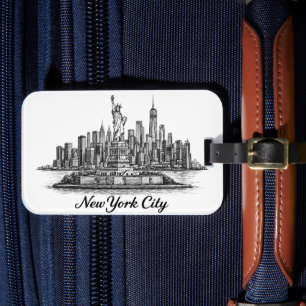New York City Skyline Linje Konst Illustration Bagagebricka