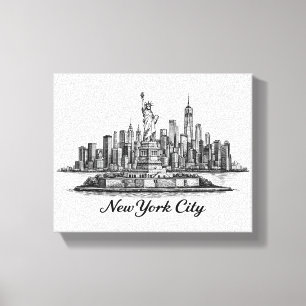 New York City Skyline Linje Konst Illustration Canvastryck