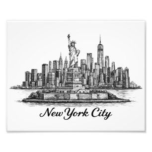 New York City Skyline Linje Konst Illustration Fototryck