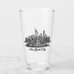 New York City Skyline Linje Konst Illustration Glaskopp