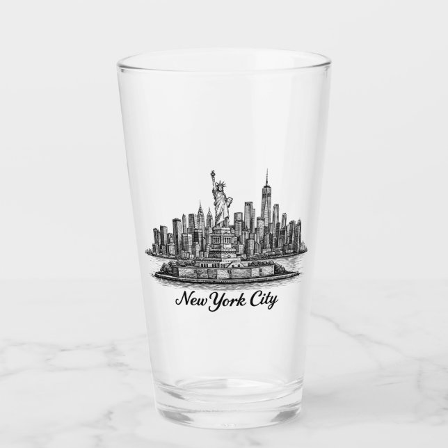 New York City Skyline Linje Konst Illustration Glaskopp (Framsida)