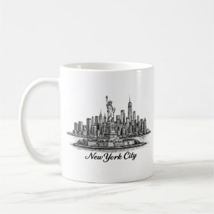 New York City Skyline Linje Konst Illustration Kaffemugg